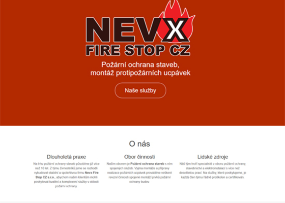 Tvorba webových stránek pro firmu NEVX FIRE STOP CZ