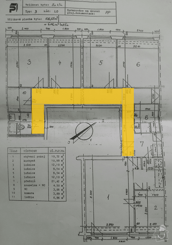 Podhledy v panelákovém bytu (chodba): Byt-plánek-podhledy-strop