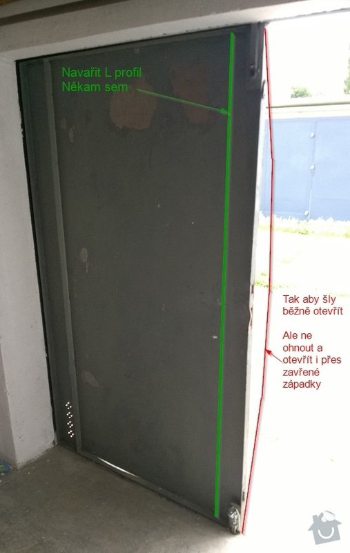 Navaření L profilu na vrata garáže, aby nešly prohnout: Zabezpečení vrat proti prohnutí: umístění profilu