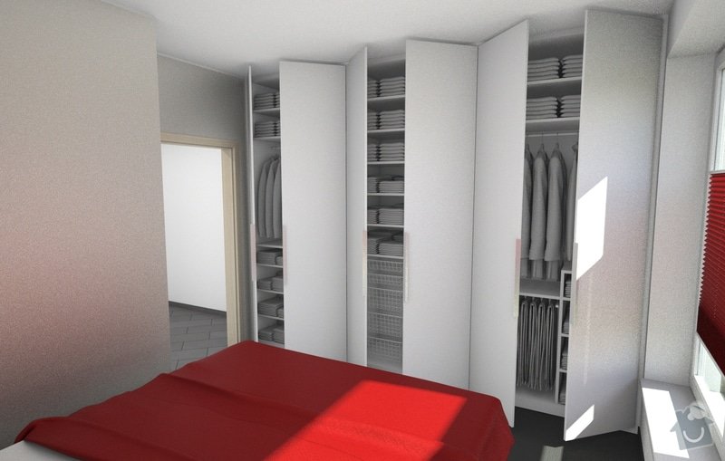 Vestavěná skříň do ložnice: vizualizace v daném prostoru 02 - směr otevírání dveří