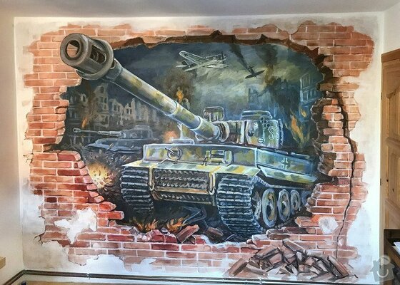 Umělecká malba na stěnu - tank