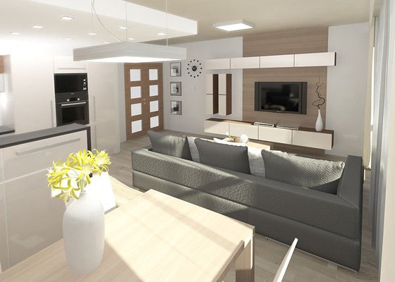 3D návrh kuchyně a obývacího pokoje