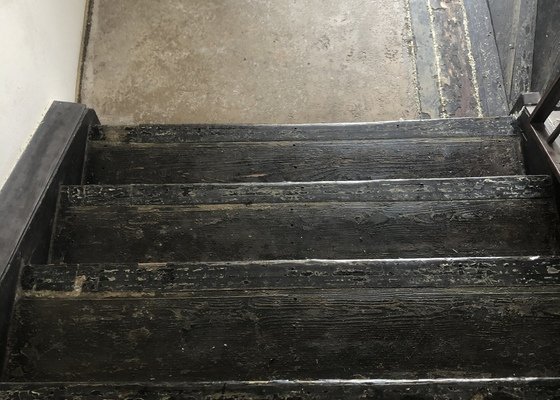 Polozeni lina na drevene schody v rodinnem dome
