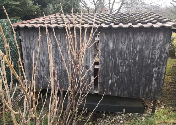 Oprava a nátěr dřevěného podbití střechy a malé kůlny.
